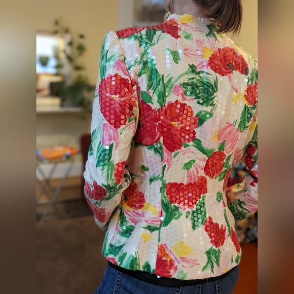 Beautiful vintage cut sequin rose pattern women's jacket sz 6 - Picture 3 of 4